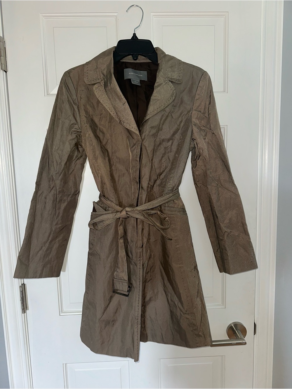Ann Taylor Metallic Bronze Belted Trench Coat Jacket Size Small